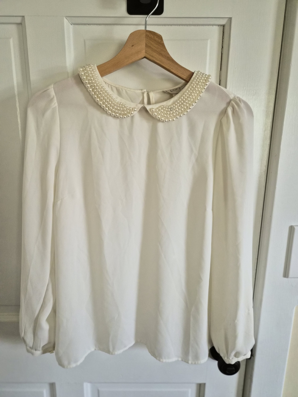 Loft Pearl Collar Long-Sleeve Blouse - Cream